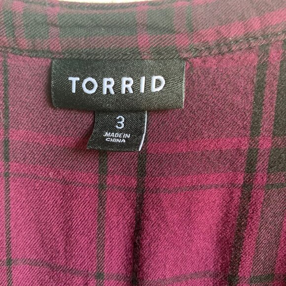 Torrid Purple Black Plaid V neck Shirred Balloon Sleeve Tunic Grunge Milly - 3 - Picture 5 of 13